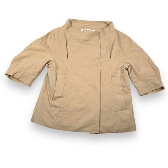 Marni Jacket Peplum Women’s 40 Beige Short Sleeve Snaps Stand Up Collar Cotton - Picture 1 of 8